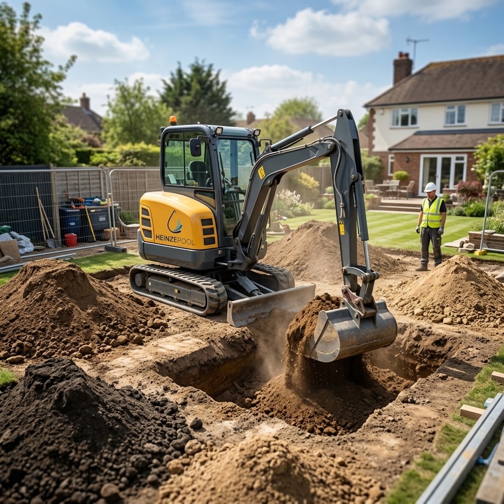 3.1 Beginn der Bauphase - Bagger hebt Loch aus